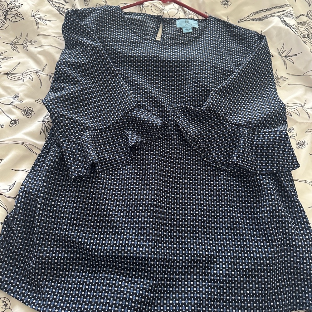 CeCe Blue Ruffled 3/4 Sleeve Boxy Blouse